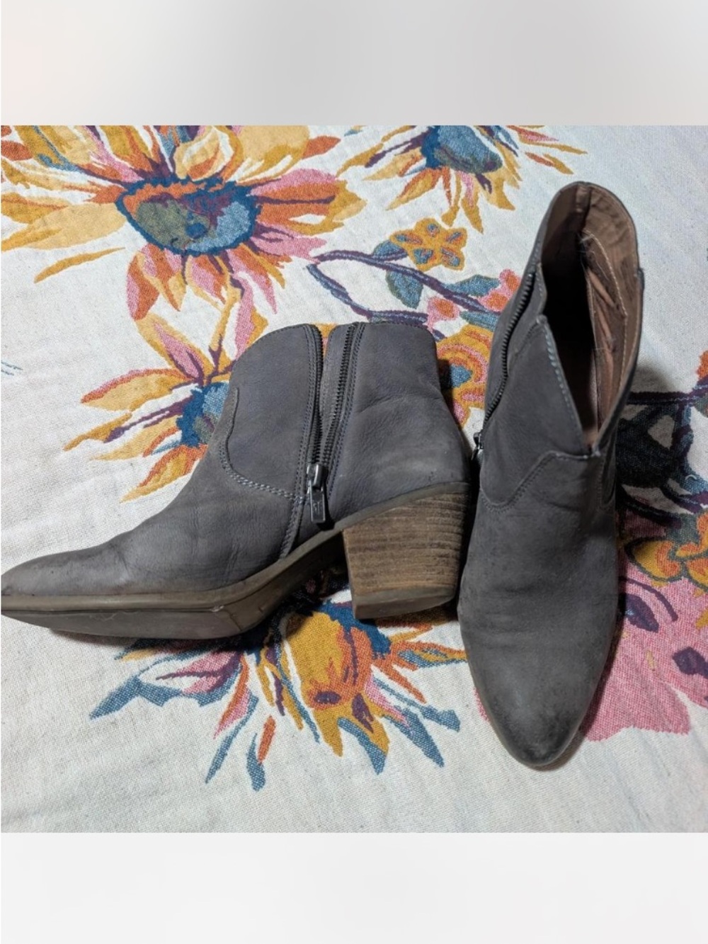 Frye Gray Suede Ankle Boots with Block Heel